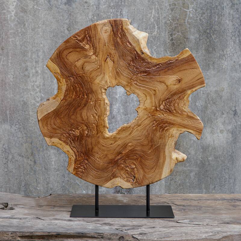 Teak Wood Sculpture with Stand - 22.75" - Brown