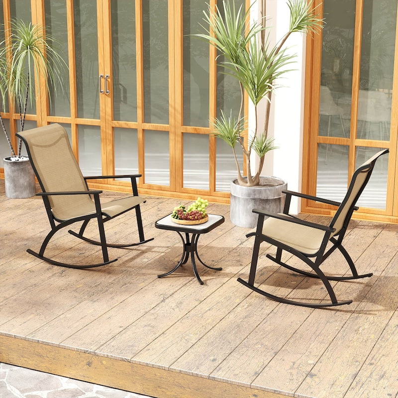 Costway 3 PCS Patio Rocker Set with High Backrest & Wood-Plastic - See Details