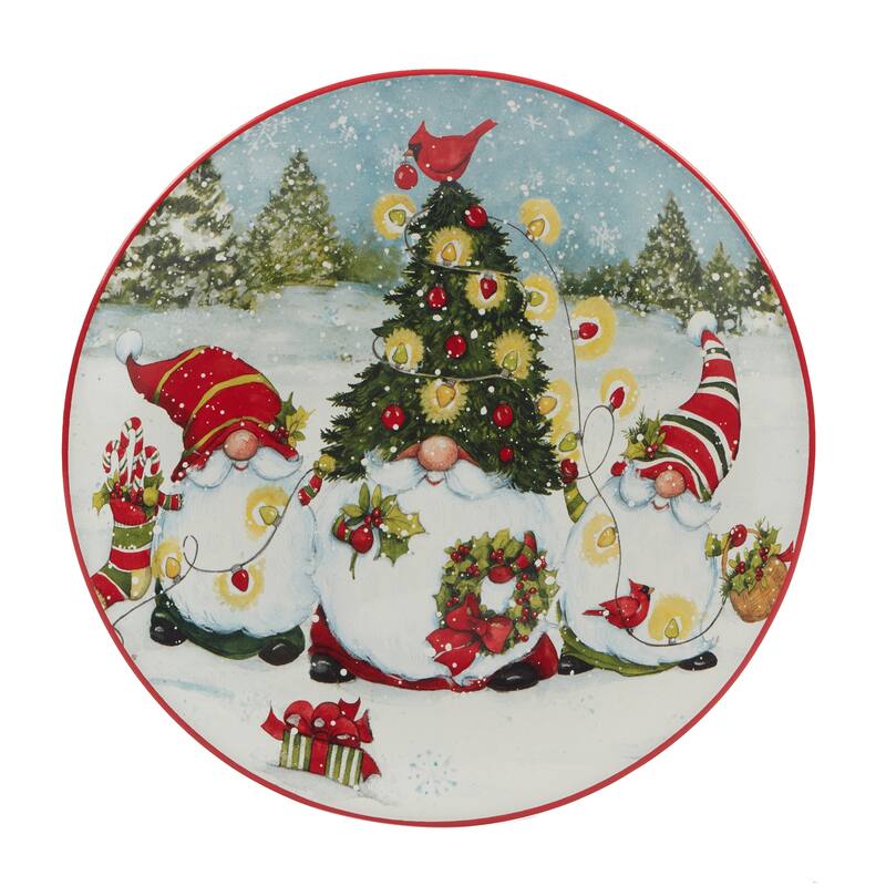 Certified International Christmas Gnomes 9" Salad/Dessert Plates, Set of 4 Assorted Designs - 9-inch