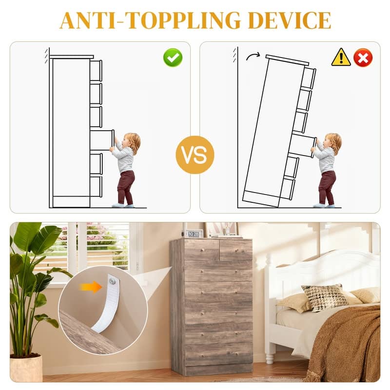Large 7-Drawer Dresser For Bedroom And Chest Of Drawers With Sturdy Construction Wood Storage Organizer For Closet