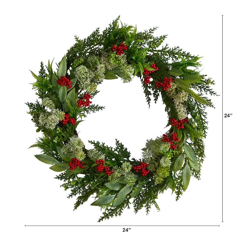24" Cedar, Eucalyptus and Berries Artificial Christmas Wreath - Green - 24