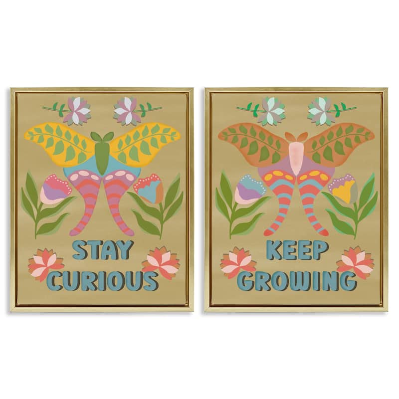 Stupell Stay Curious & Keep Growing Framed Floater Canvas Wall Art Design By Julia Frost (Set of 2) - 25 x 31 - Gold