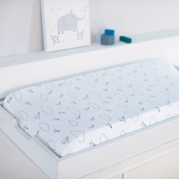 slide 2 of 4, Hello Spud Paper Airplanes Changing Pad Cover - 32" x 16" x 4.5" 32" x 16" x 4.5" - Organic Cotton - Navy