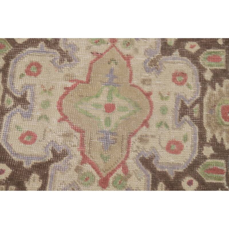 Light Blue Geometric Tabriz Persian Vintage Rug Handmade Wool Carpet - 7'10" x 10'9"