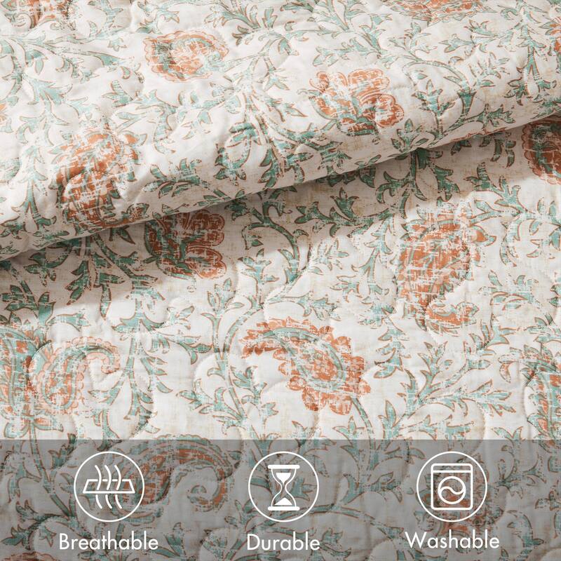 GDF Studio - Cotton Percale Reversible Quilt Set with Decorative Pillows