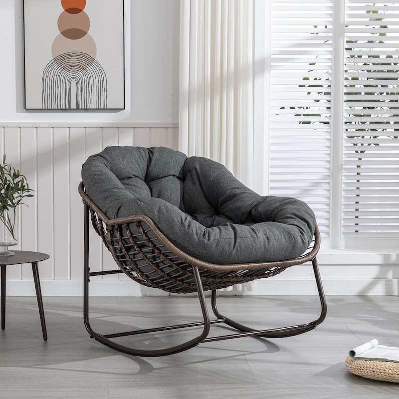 Patio Wicker Indoor & Outdoor Rocking Chair with Cushion