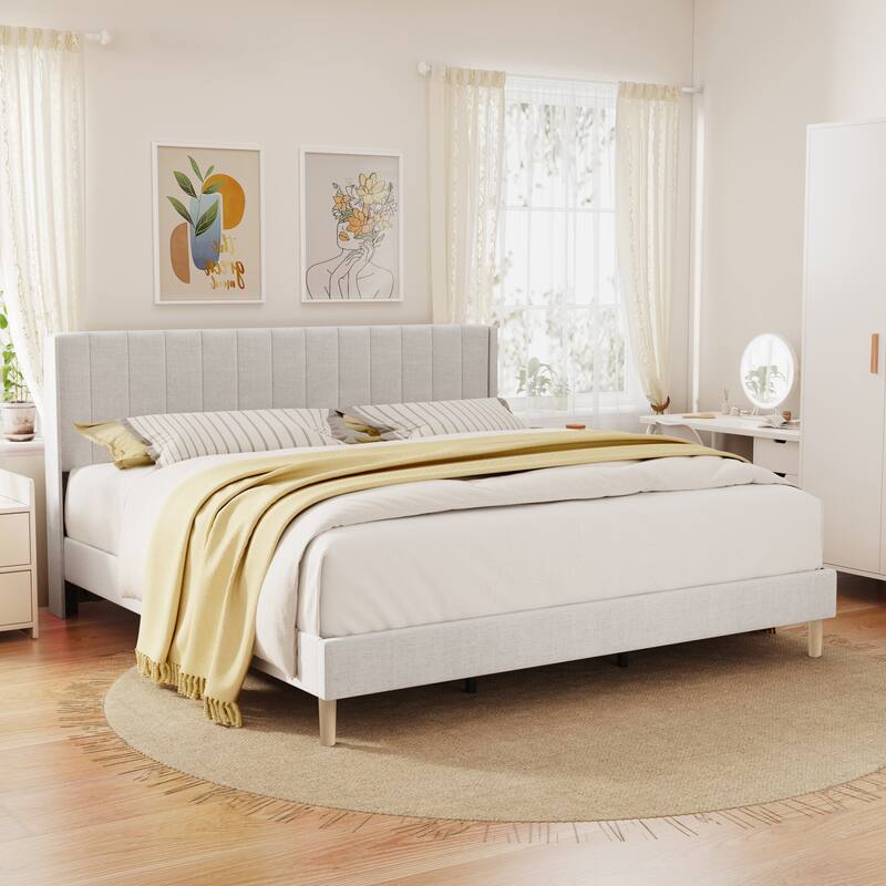 Alazyhome Upholstered Platform Bed Frame - Beige - King
