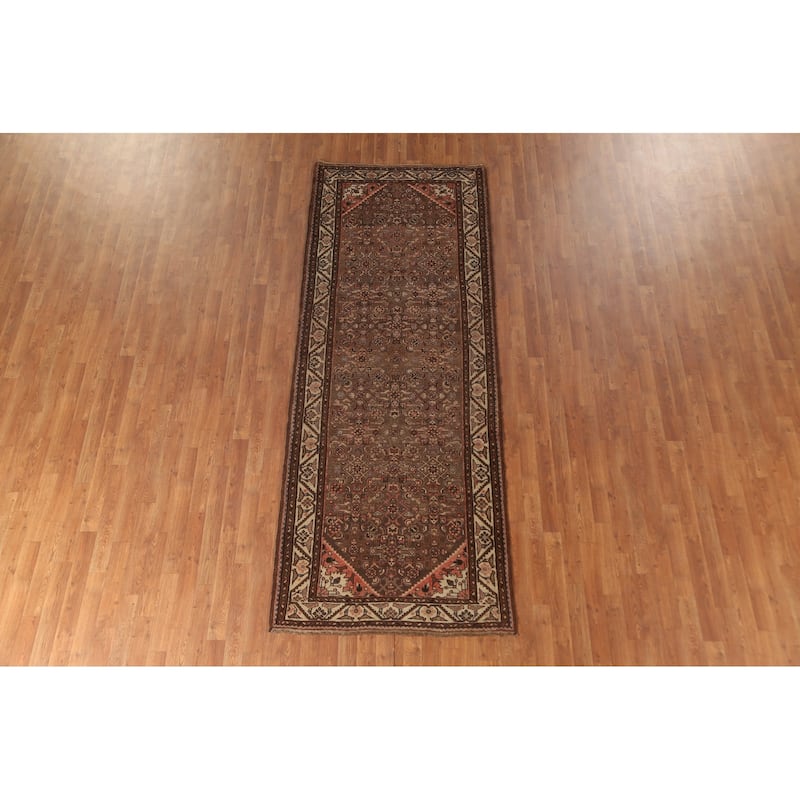 Traditional Hamedan Persian Vintage Runner Rug Handmade Wool Carpet - 3'8"x 9'8"