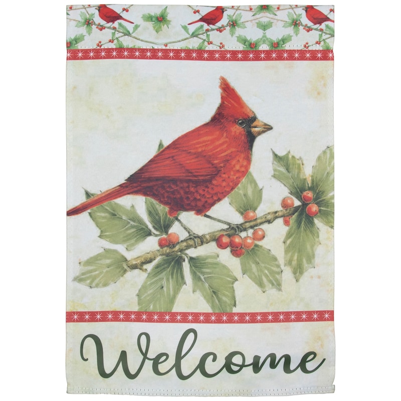 Green and Red Cardinal Christmas Outdoor Garden Flag 18" x 12.5" - 18" x 12.5"