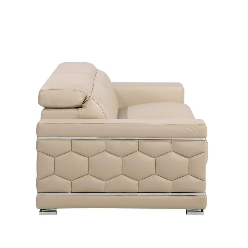 HomeRoots 89" Beige Leather Sofa With Silver Legs