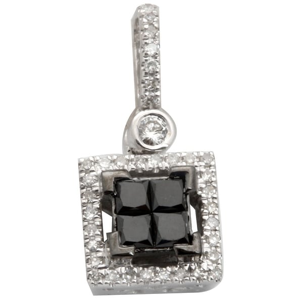 Brand New 0.40 Carat Princess Cut Black Diamond With Round Diamond Square Pendant