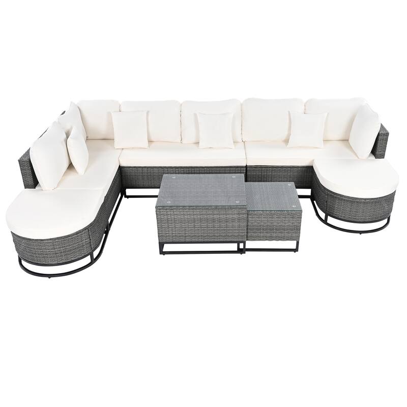 7-Piece Outdoor Wicker Sectional Sofa Set, All-Weather Patio Rattan Furniture Set with Coffee Table and Pillows