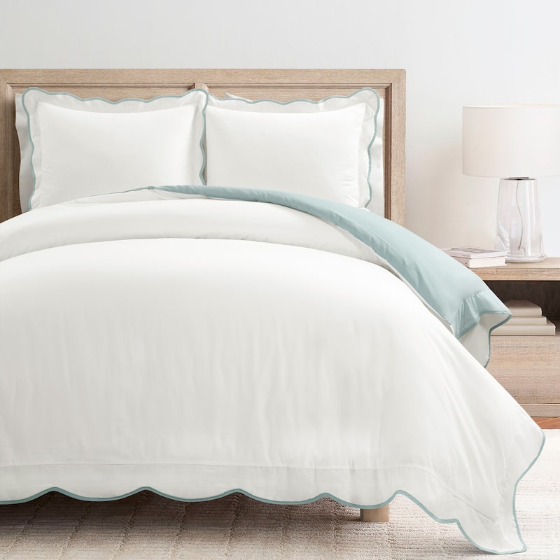 Lush Decor Coastal Chic Scallop Edge Duvet 3 Piece Set - Blue - King