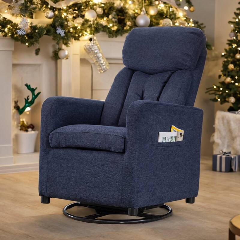 Linen Fabric Swivel Rocking Chair Gilder Chair With Pocket