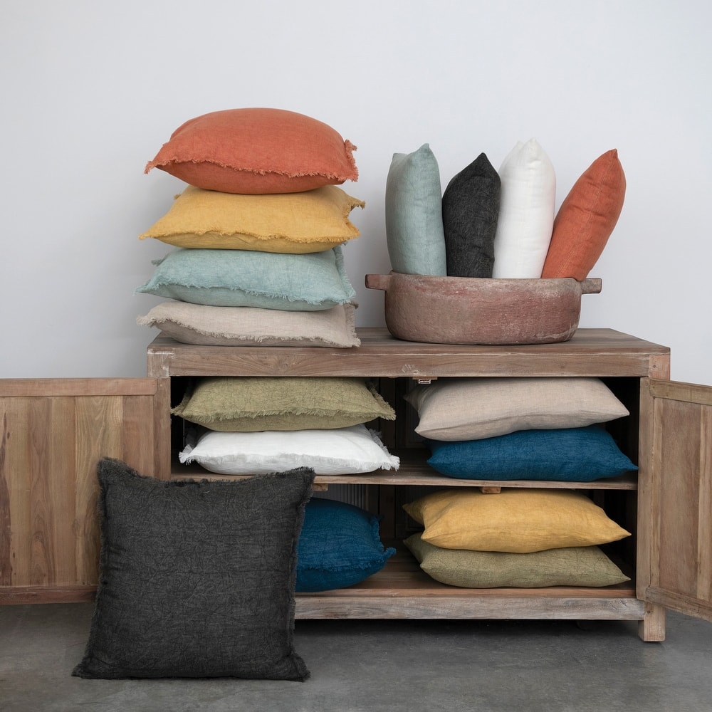 Stonewashed Linen Pillow with Fringe