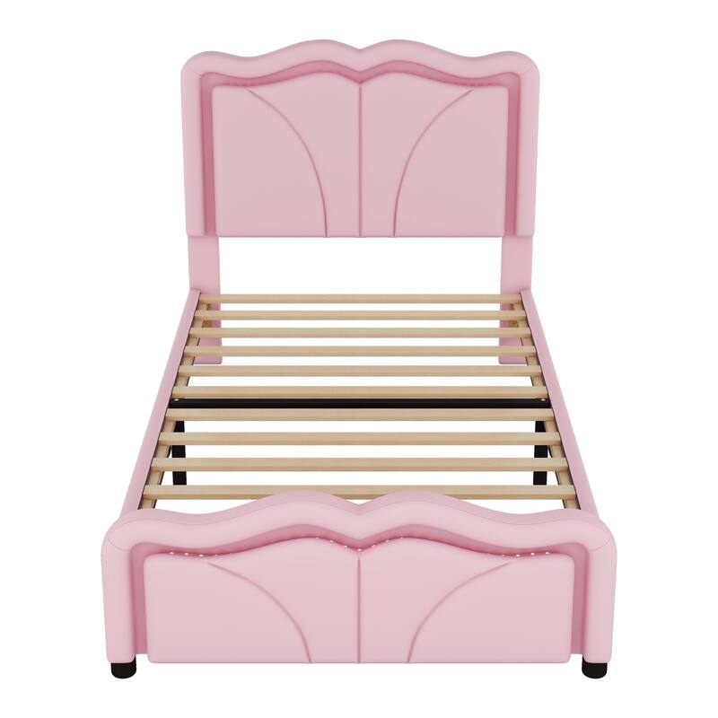 Nestfair Upholstered Platform Bed with Curve Shaped and Height-adjustbale Headboard and LED Light Strips