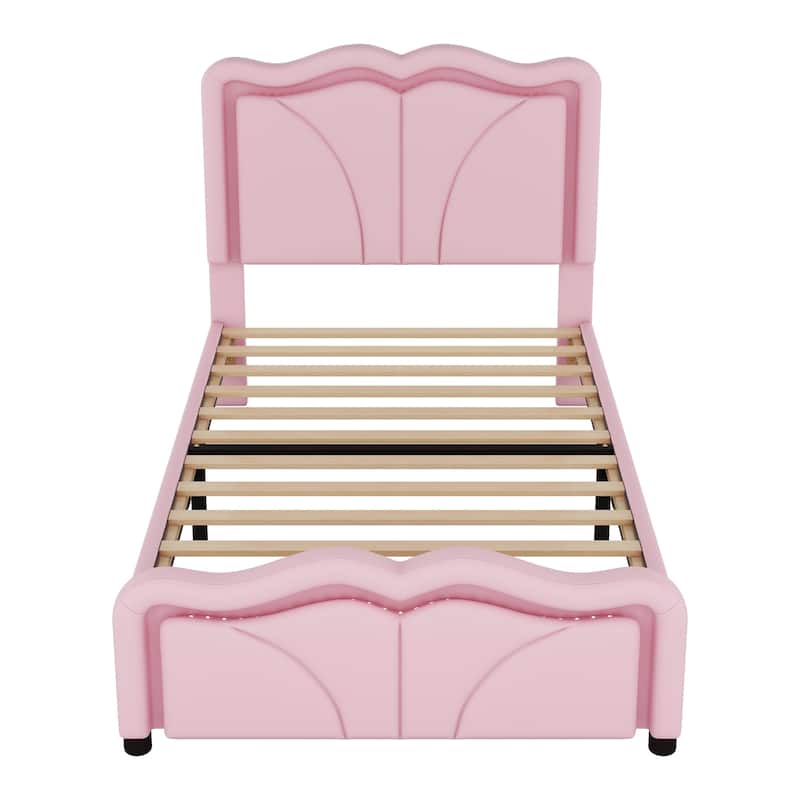 PU Upholstered Platform Bed with Adjustable Headboard and LED Strips