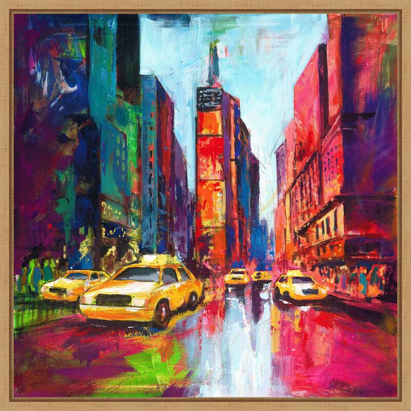 Times Square with Yellow Cabs by Renate Holzner Framed Canvas Wall Art Print