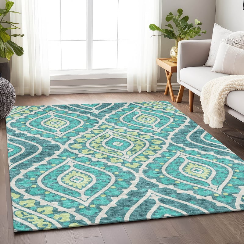 Premium Washable Super Soft Diamond Medallions Mayfield Rug - Teal - 10' x 14' - Rectangle