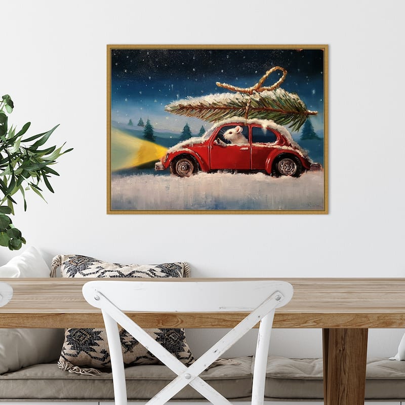 Mouse with Christmas Tree by Lucia Heffernan Framed Canvas Art