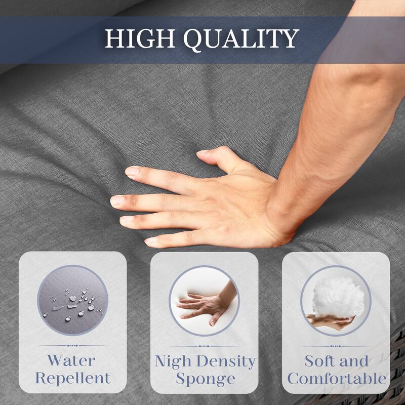 Pocassy Outdoor 7-Piece Sofa Swivel Chair Ottoman with Fire Table