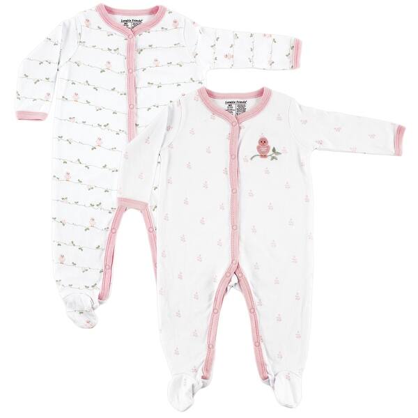 slide 1 of 1, Luvable Friends Baby Girl Cotton Snap Sleep and Play 2pk, Bird 0-3 Months - Bird