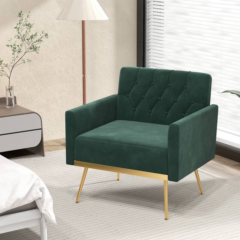 Gymax 2PCS Modern Velvet Accent Chair w/ Button Tufted Back Golden