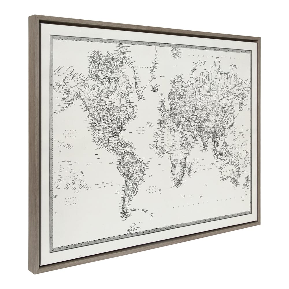 Kate and Laurel Sylvie BW World Map Canvas by Creative Bunch Studio