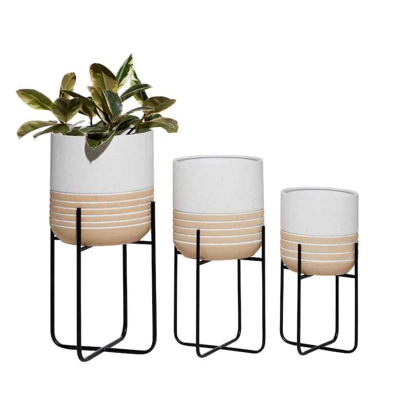Metal Planter with Removable Stand - Set of 3 White - Roche River Decor - 14"W x 14"L x 28"H