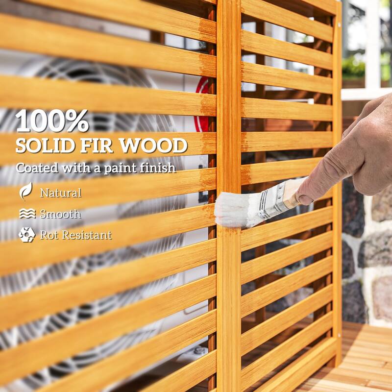 Light Brown Fir Wood Air Conditioner Fence with Elevated Base and Open Shelves for Garden Accessories