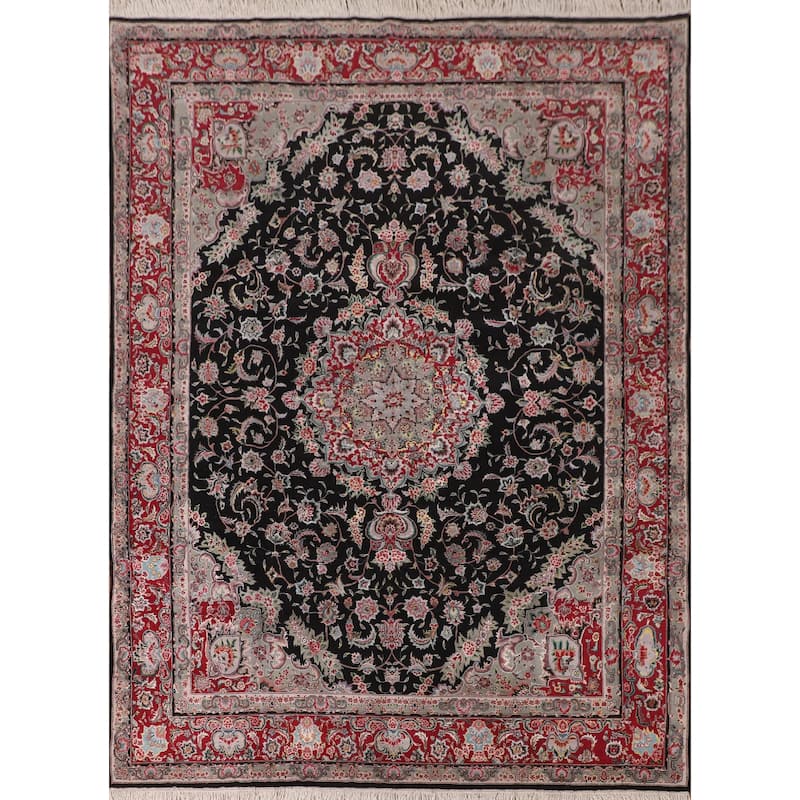 Floral Black Aubusson Chinese Area Rug Hand-Knotted Wool Carpet - 8'3"x 10'0"