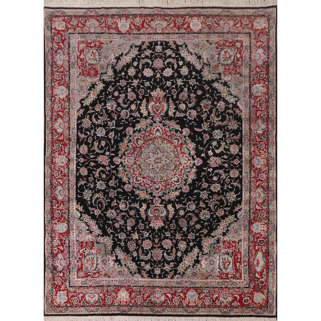 Floral Black Aubusson Chinese Area Rug Hand-Knotted Wool Carpet - 8'3"x 10'0"
