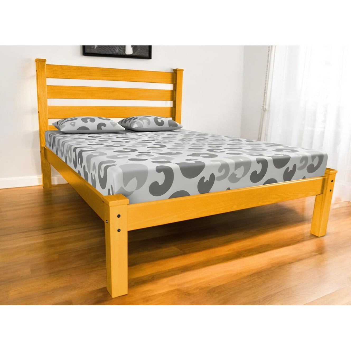 HomeRoots Yellow Solid Wood Full Bed Frame