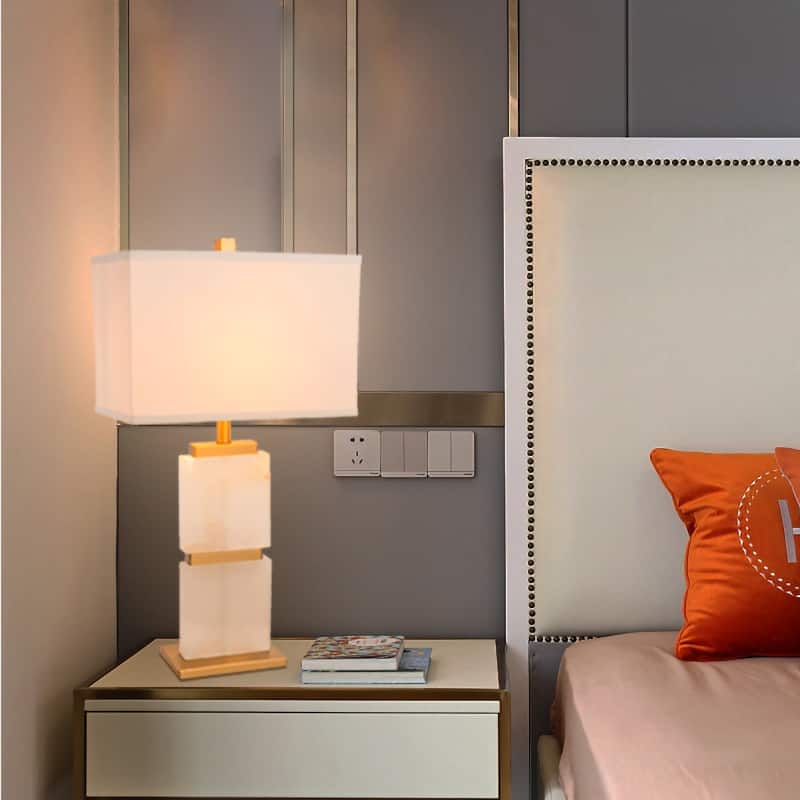1 Light Gold And Marble Table Lamp With White Shade