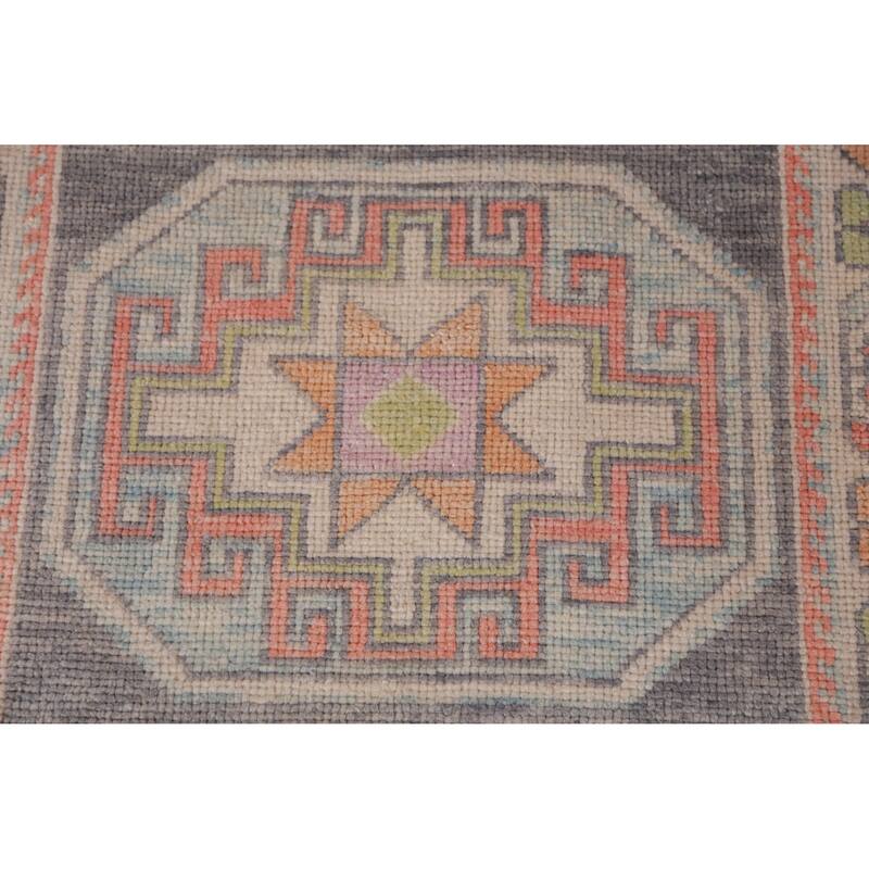 Hand Knotted Oriental 100% Wool Carpet Transitional Geometric Greys & Charcoal Oushak Runner Rug - 13' 0'' X 3' 1''