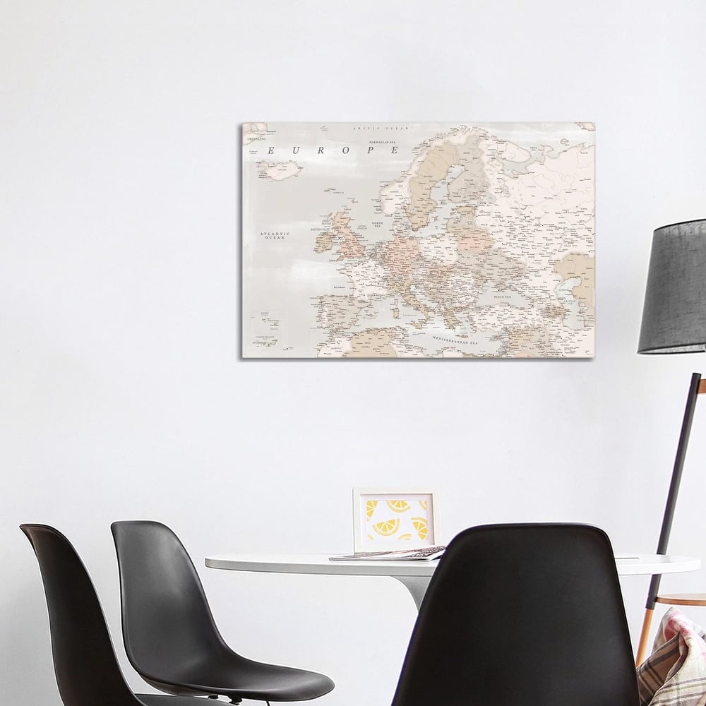 iCanvas "Detailed Map Of Europe In Distressed Brown" by blursbyai Canvas Print