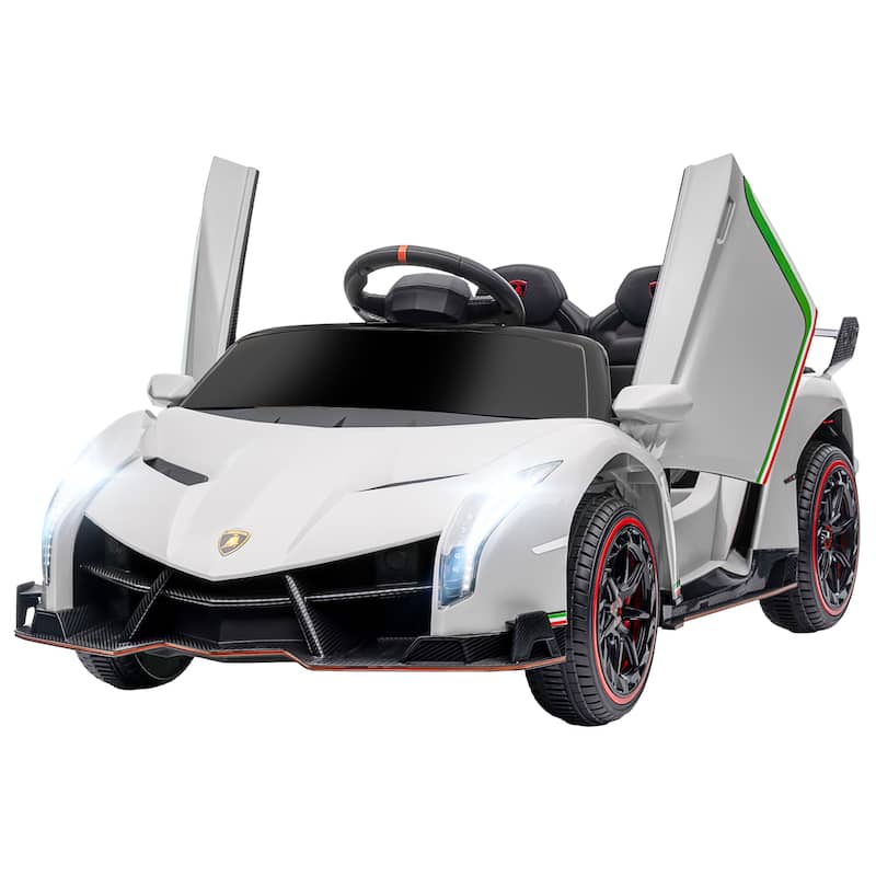 Parent Remote Control Electric Sports Car Toy, White Ride on Car with Music Control Button, Kids Sports Car with Butterfly Door - White