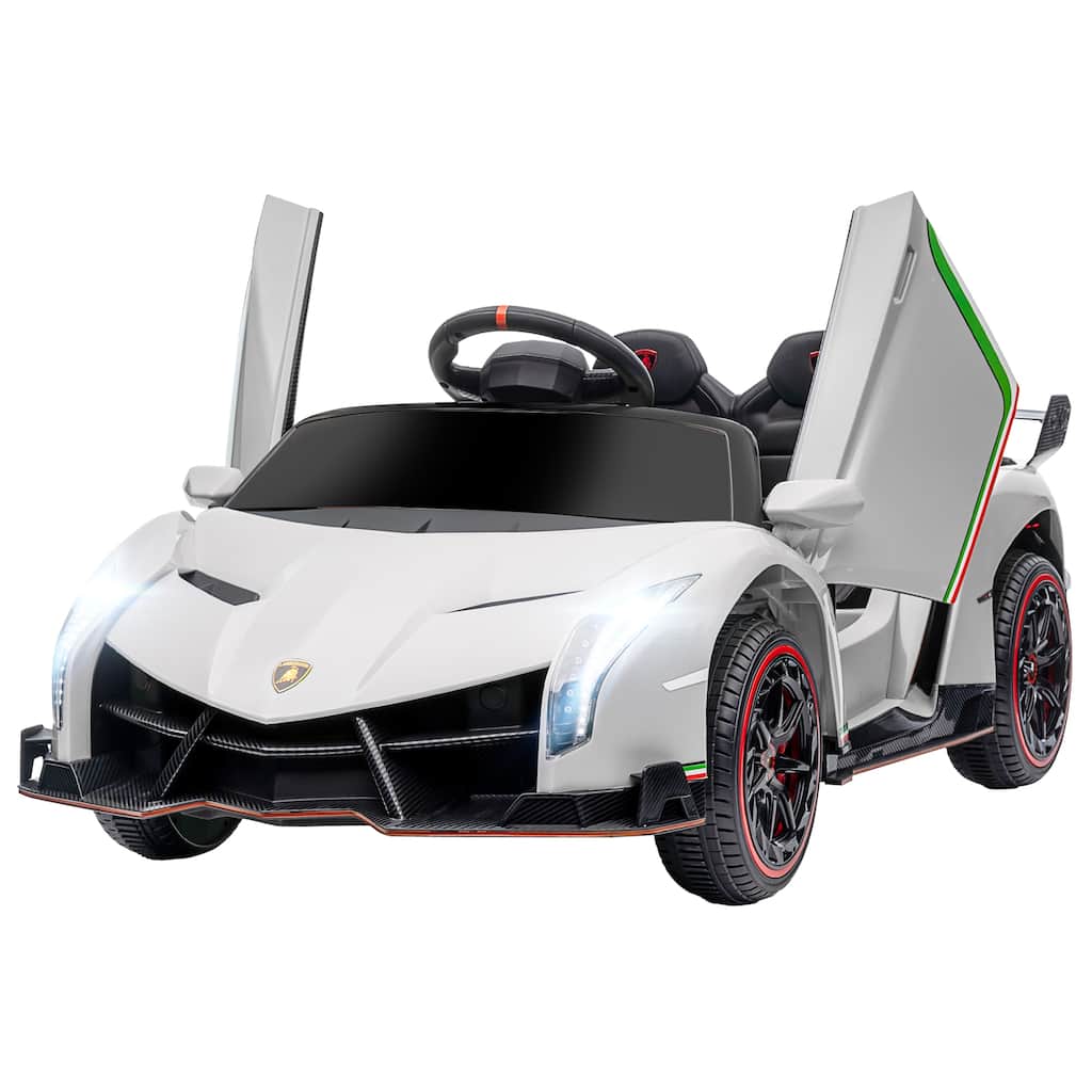 Parent Remote Control Electric Sports Car Toy, White Ride on Car with Music Control Button, Kids Sports Car with Butterfly Door