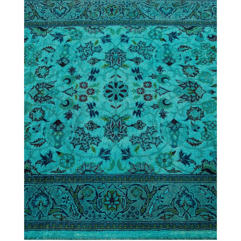 Overton Hand Knotted Wool Vintage Inspired Modern Contemporary Overdyed Blue Runner Rug - 2' 7" x 10' 4"
