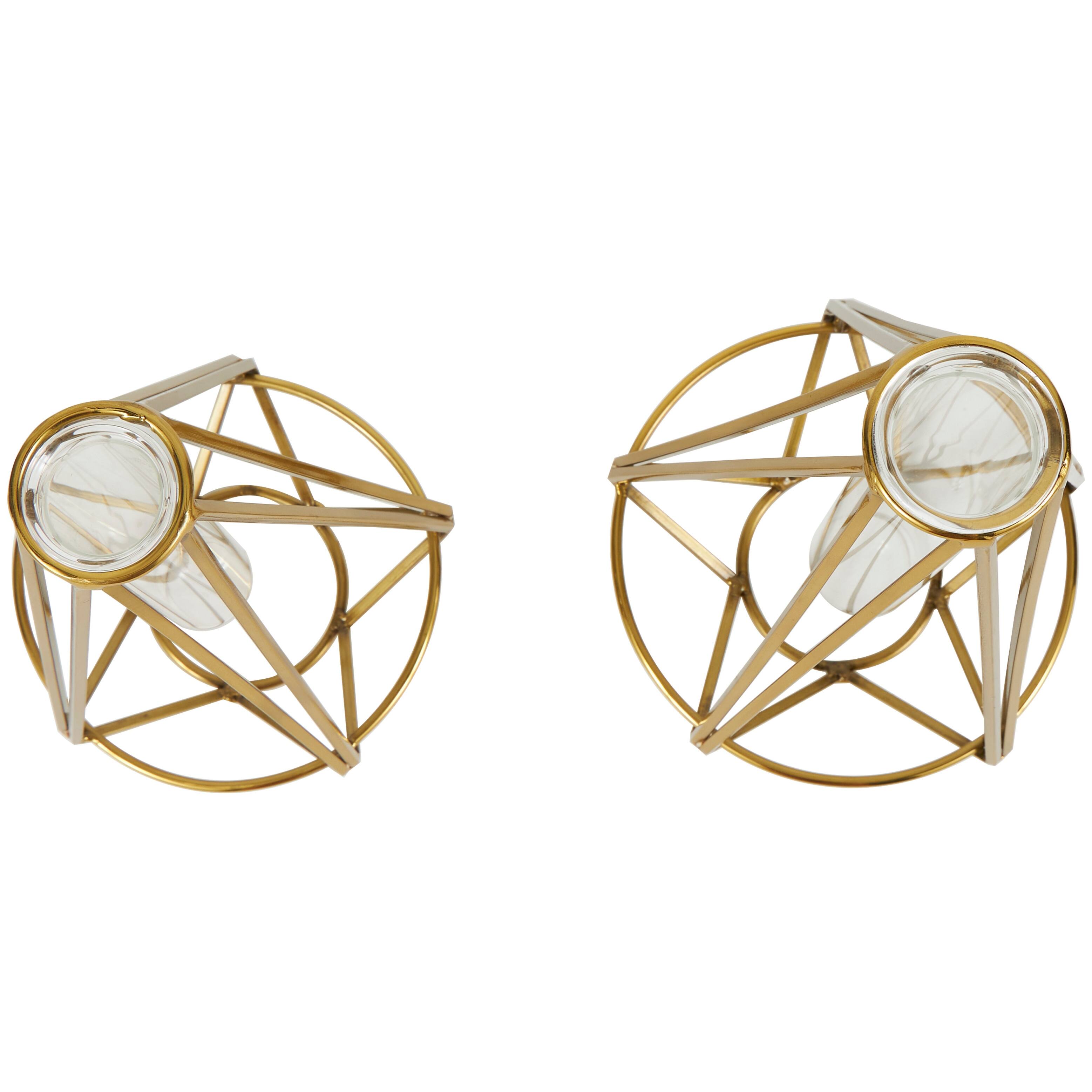 Gold Stainless Steel Geometric Test Tube Vase (Set of 2) On Sale