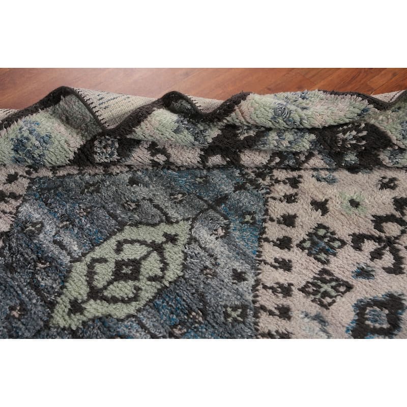 Geometric Plush Moroccan Shaggy Rug Hand-Knotted Wool Carpet - 4'11" x 8'3"