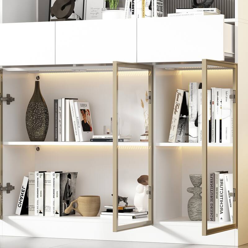Tall Modular Display Storage Cabinet Bookcase w/Light Home Office