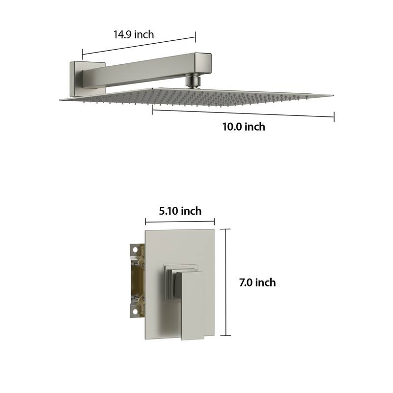 Topcraft 10-inch Wall Mount Square Shower System with Rough-in Valve - 10*10