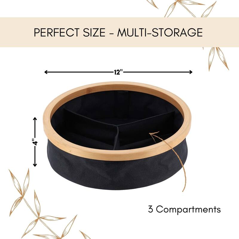 Round Foldable Storage Basket 3-Compartment Organizer - 12 L x 12 W x 4 H