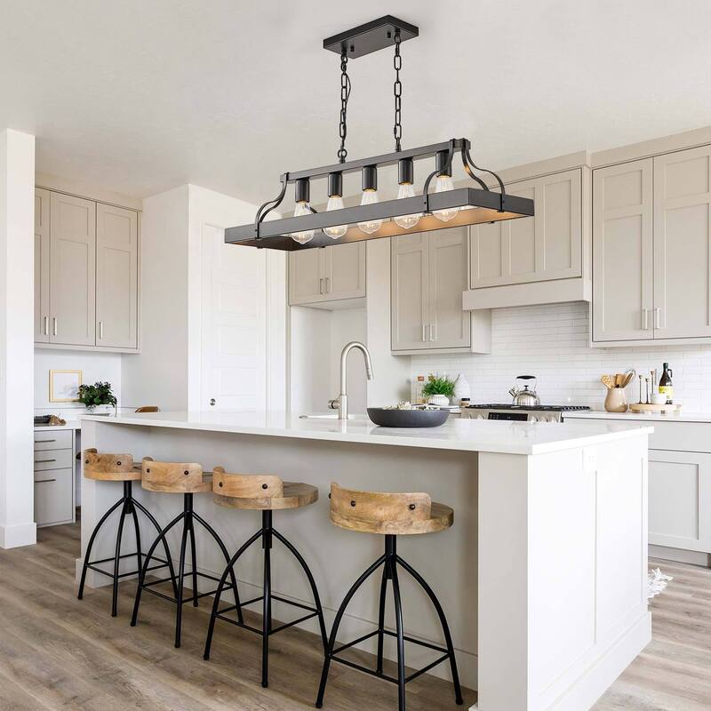 34" Linear Industrial Pendant Light – 5-Bulb Adjustable Farmhouse Chandelier for Kitchen Islands (Bulbs Not Included)‌ - Black