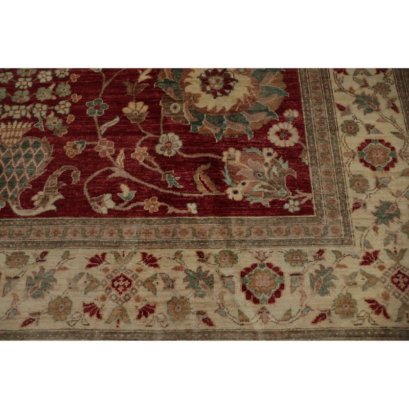 Hand Knotted Oriental 100% Wool Carpet Traditional All-Over Red Ziegler Area Rug - 11' 10'' X 9' 0''