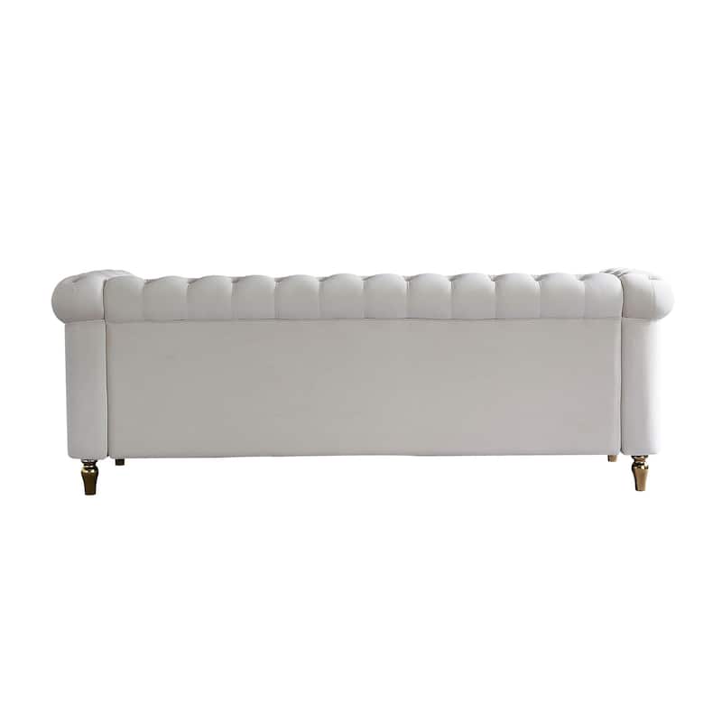 Rolled Arm Chesterfield Velvet Sofa - 84.65" High-Density Foam, Electroplated Legs - Elegant Living Room Accent