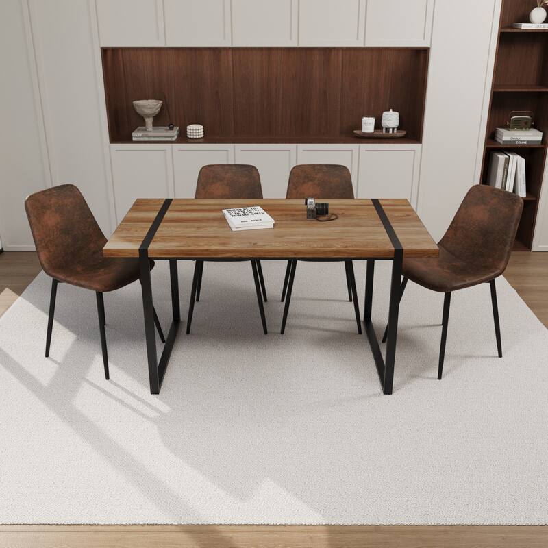 MDF black wooden dining table and modern dining chair set of 4 pieces, medieval wooden kitchen dining table set - Wood
