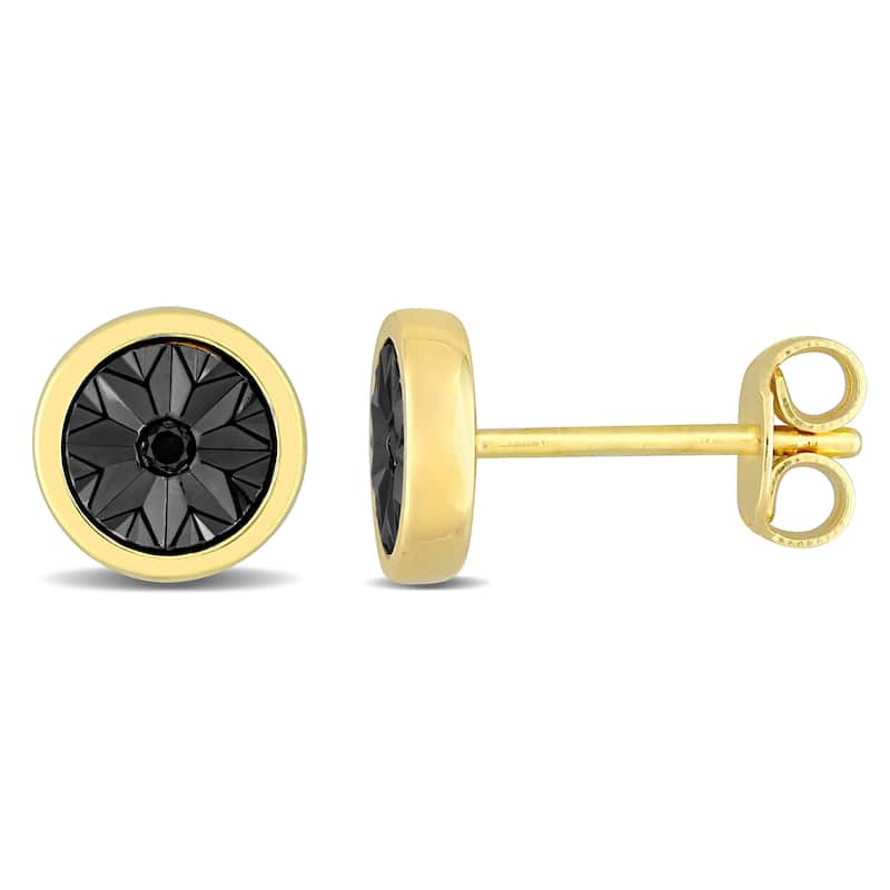 Miadora Black Diamond Accent Circle Men's Stud Earrings in Yellow Silver