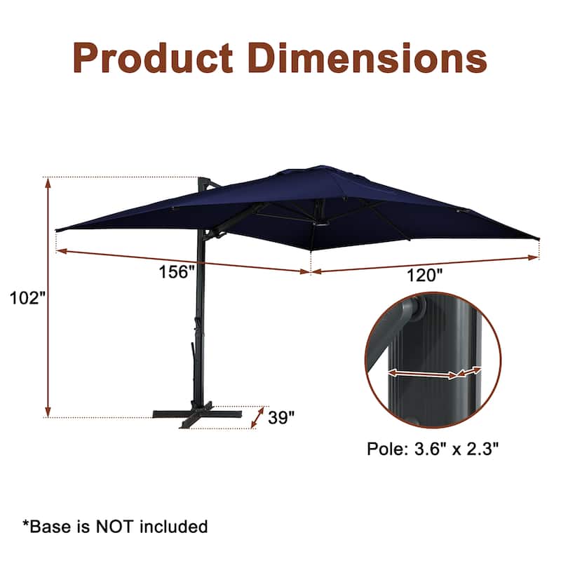 10 x 13ft Patio Rectangular Cantilever Market Umbrella with Lights(Without Based)